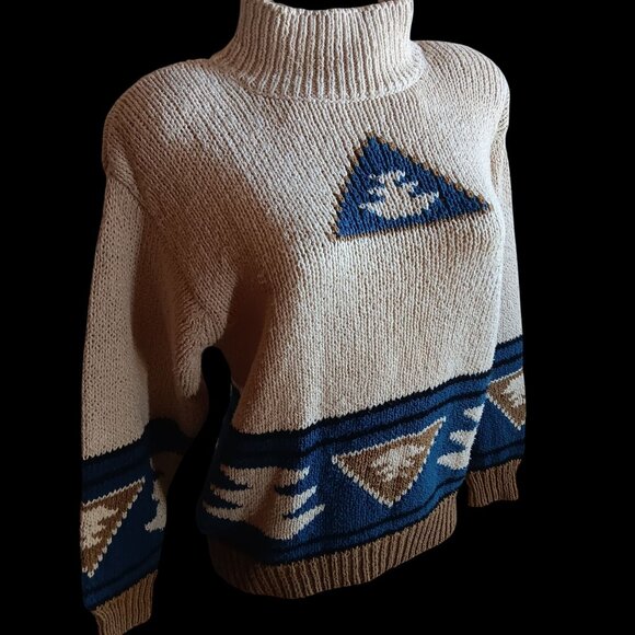 Women's PS Petite Small Sweater Vintage Lizwear Turtle Neck Geometric Pattern - Picture 2 of 9
